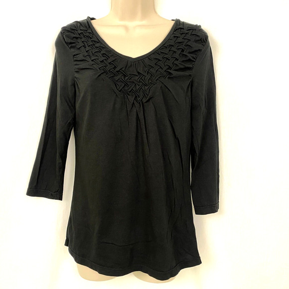 by Chicos Top Size 0 V Neck Smocked Front Modal Soft Casual Knit Shirt XS Small - Picture 1 of 15